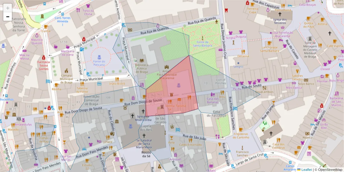 Mapa detalhado do código postal 4700-320 com limites, códigos postais vizinhos e agências dos correios