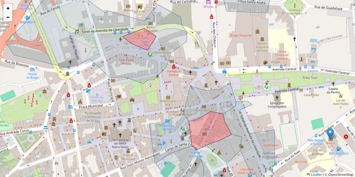 Mapa detalhado do código postal 4700-328 com limites, códigos postais vizinhos e agências dos correios