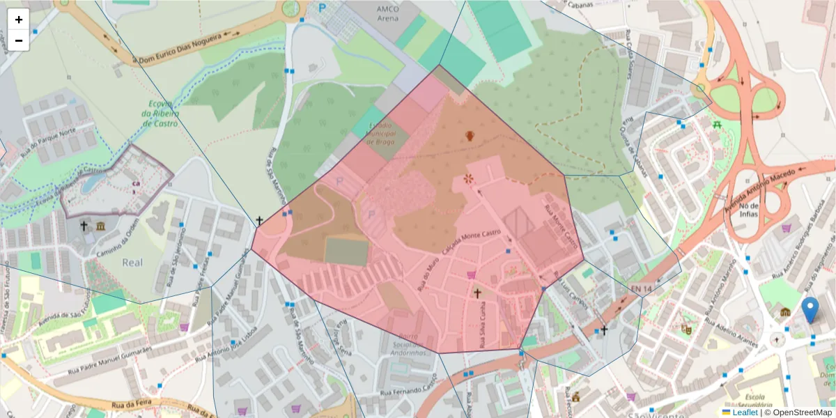 Mapa detalhado do código postal 4700-358 com limites, códigos postais vizinhos e agências dos correios