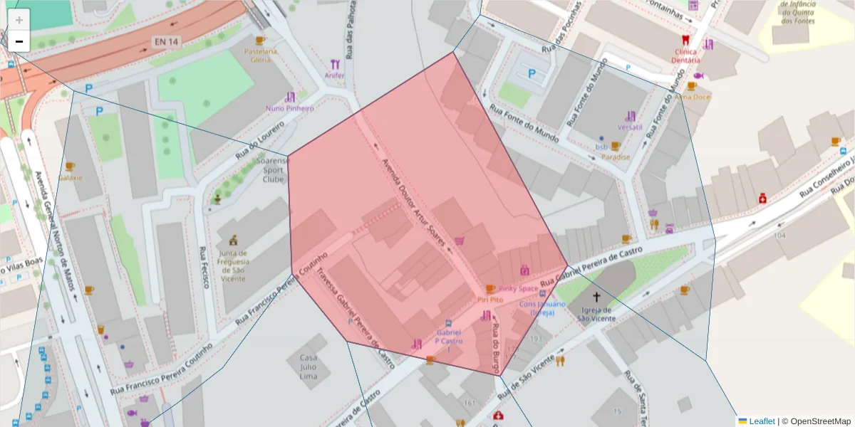 Mapa detalhado do código postal 4700-367 com limites, códigos postais vizinhos e agências dos correios