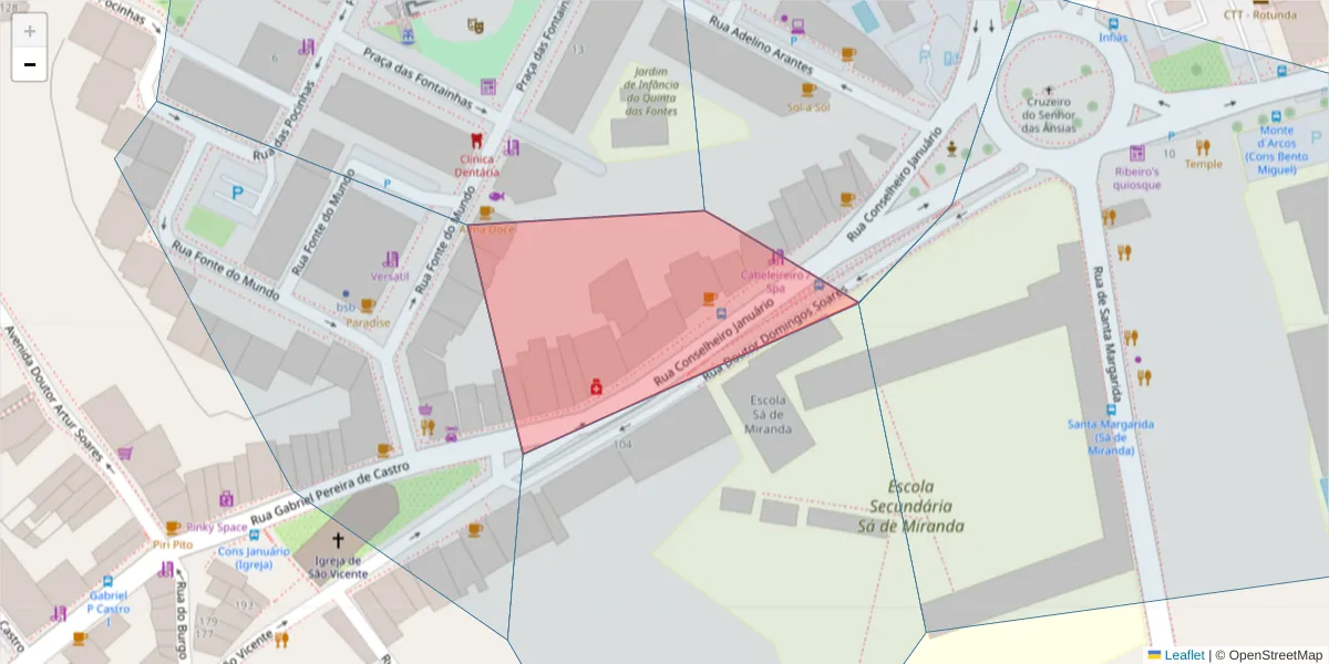 Mapa detalhado do código postal 4700-373 com limites, códigos postais vizinhos e agências dos correios
