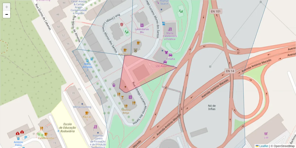 Mapa detalhado do código postal 4700-395 com limites, códigos postais vizinhos e agências dos correios