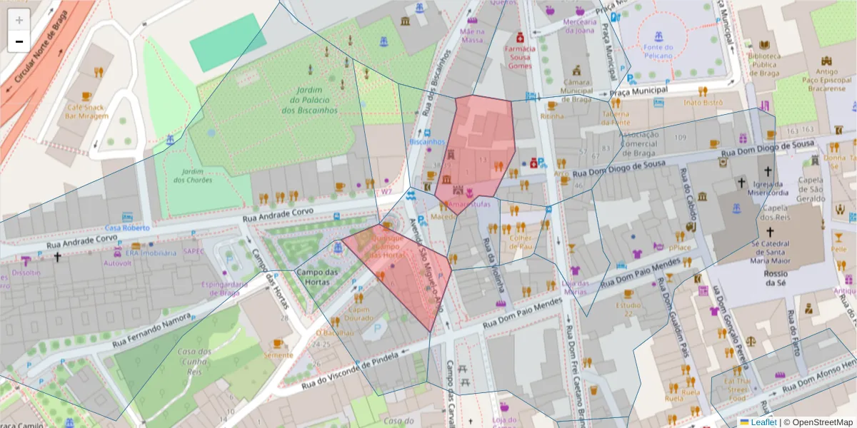 Mapa detalhado do código postal 4700-421 com limites, códigos postais vizinhos e agências dos correios