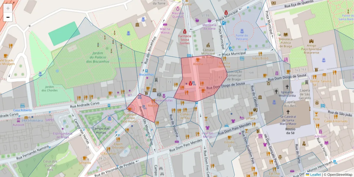 Mapa detalhado do código postal 4700-422 com limites, códigos postais vizinhos e agências dos correios