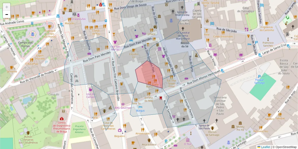 Mapa detalhado do código postal 4700-423 com limites, códigos postais vizinhos e agências dos correios