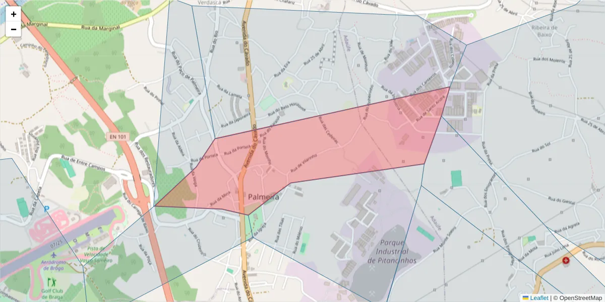 Mapa detalhado do código postal 4700-690 com limites, códigos postais vizinhos e agências dos correios