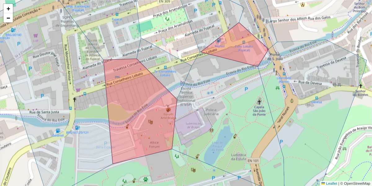 Mapa detalhado do código postal 4705-089 com limites, códigos postais vizinhos e agências dos correios