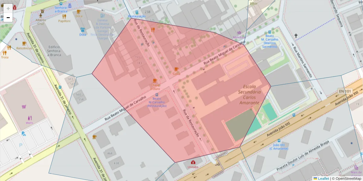 Mapa detalhado do código postal 4710-356 com limites, códigos postais vizinhos e agências dos correios