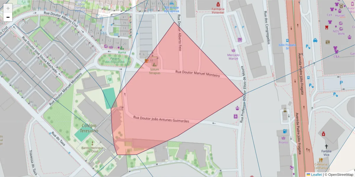 Mapa detalhado do código postal 4710-384 com limites, códigos postais vizinhos e agências dos correios