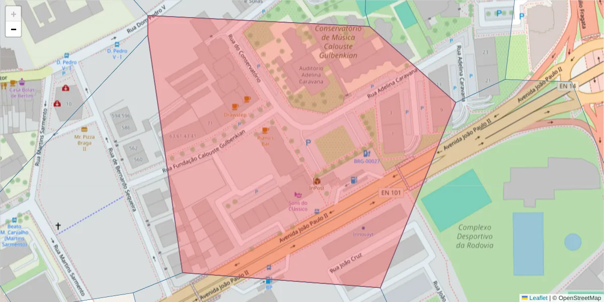 Mapa detalhado do código postal 4710-394 com limites, códigos postais vizinhos e agências dos correios