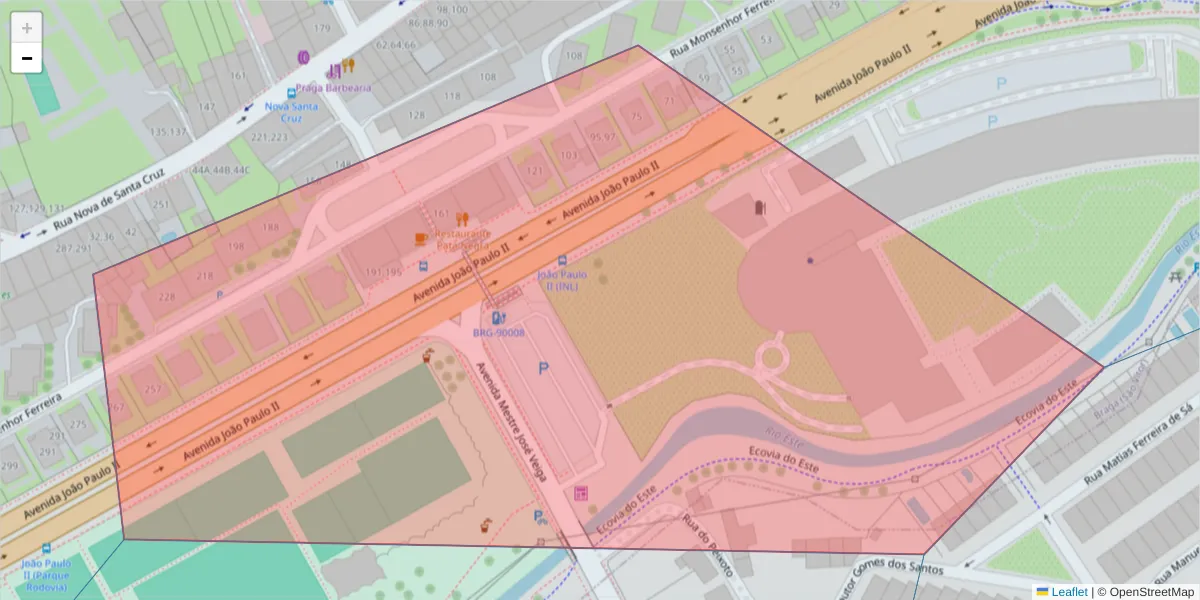 Mapa detalhado do código postal 4710-407 com limites, códigos postais vizinhos e agências dos correios