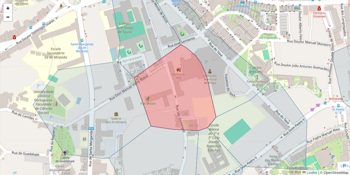Mapa detalhado do código postal 4710-435 com limites, códigos postais vizinhos e agências dos correios