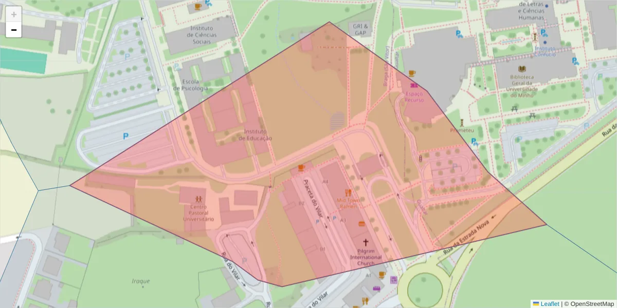 Mapa detalhado do código postal 4710-453 com limites, códigos postais vizinhos e agências dos correios