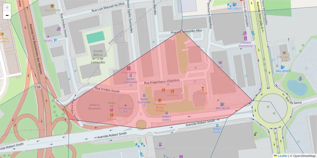 Mapa detalhado do código postal 4715-282 com limites, códigos postais vizinhos e agências dos correios