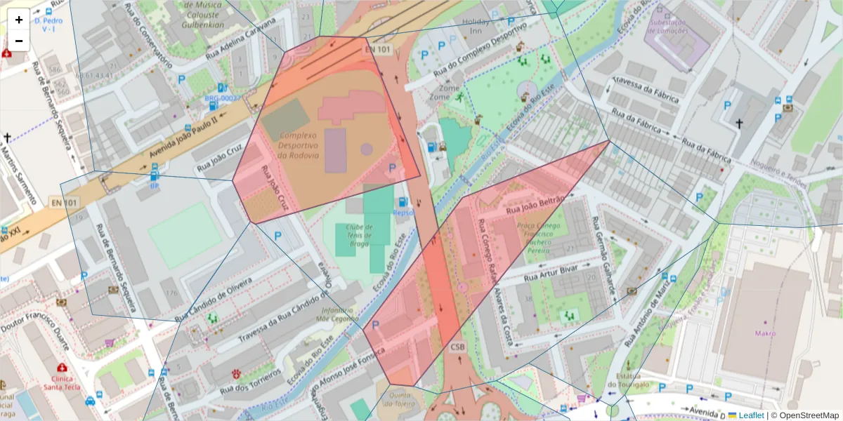 Mapa detalhado do código postal 4715-384 com limites, códigos postais vizinhos e agências dos correios