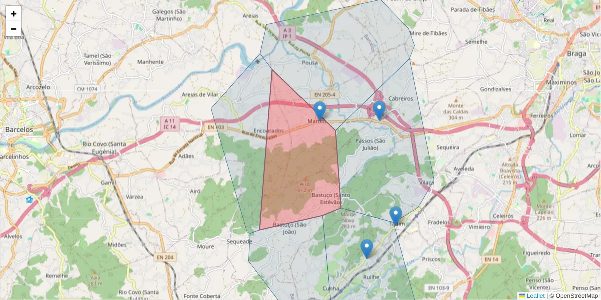 Mapa detalhado do código postal 4755-193 com limites, códigos postais vizinhos e agências dos correios