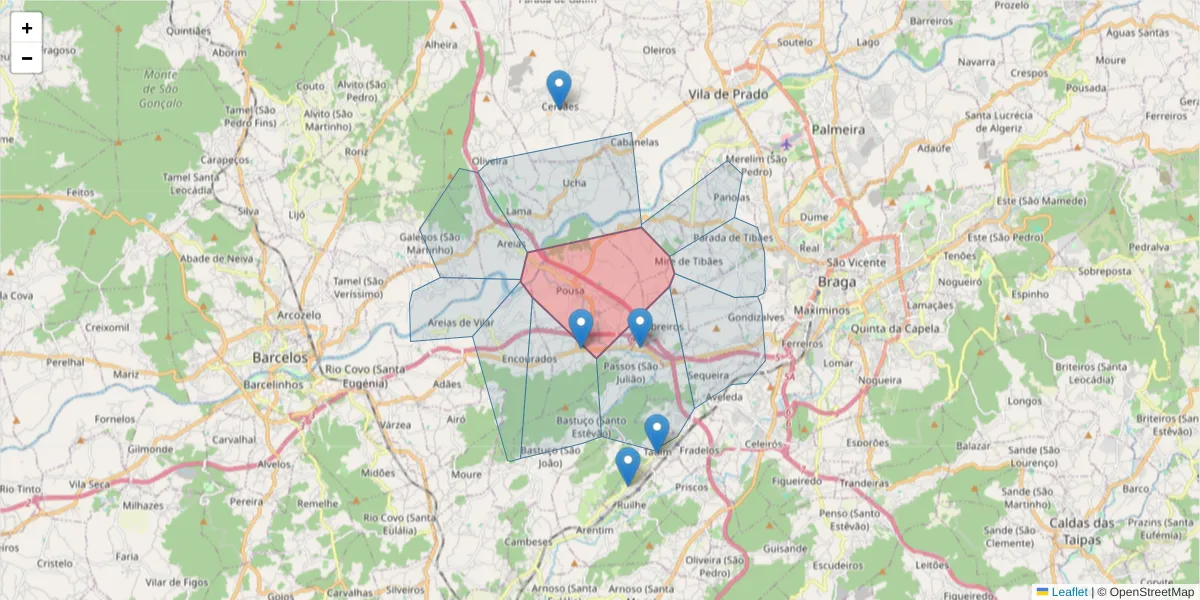 Mapa detalhado do código postal 4755-417 com limites, códigos postais vizinhos e agências dos correios