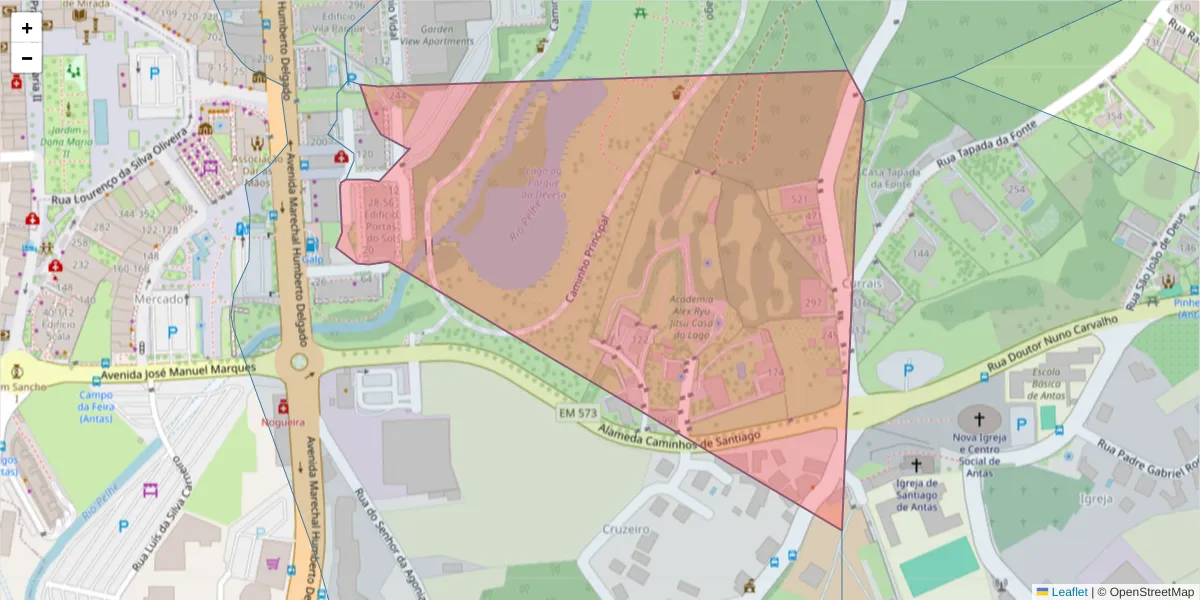 Mapa detalhado do código postal 4760-018 com limites, códigos postais vizinhos e agências dos correios