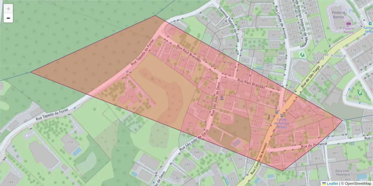 Mapa detalhado do código postal 4760-021 com limites, códigos postais vizinhos e agências dos correios