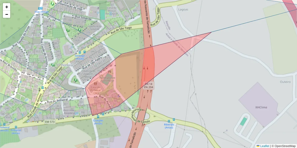 Mapa detalhado do código postal 4760-031 com limites, códigos postais vizinhos e agências dos correios