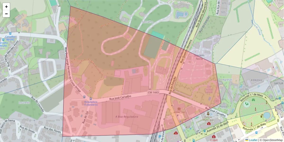 Mapa detalhado do código postal 4760-084 com limites, códigos postais vizinhos e agências dos correios