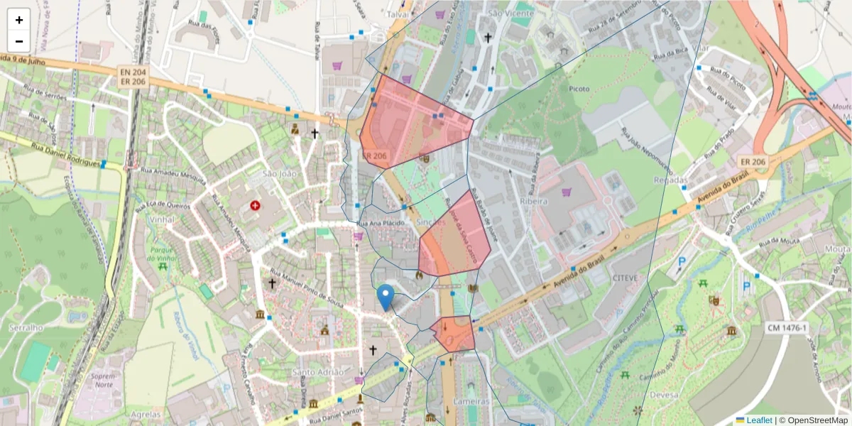 Mapa detalhado do código postal 4760-103 com limites, códigos postais vizinhos e agências dos correios