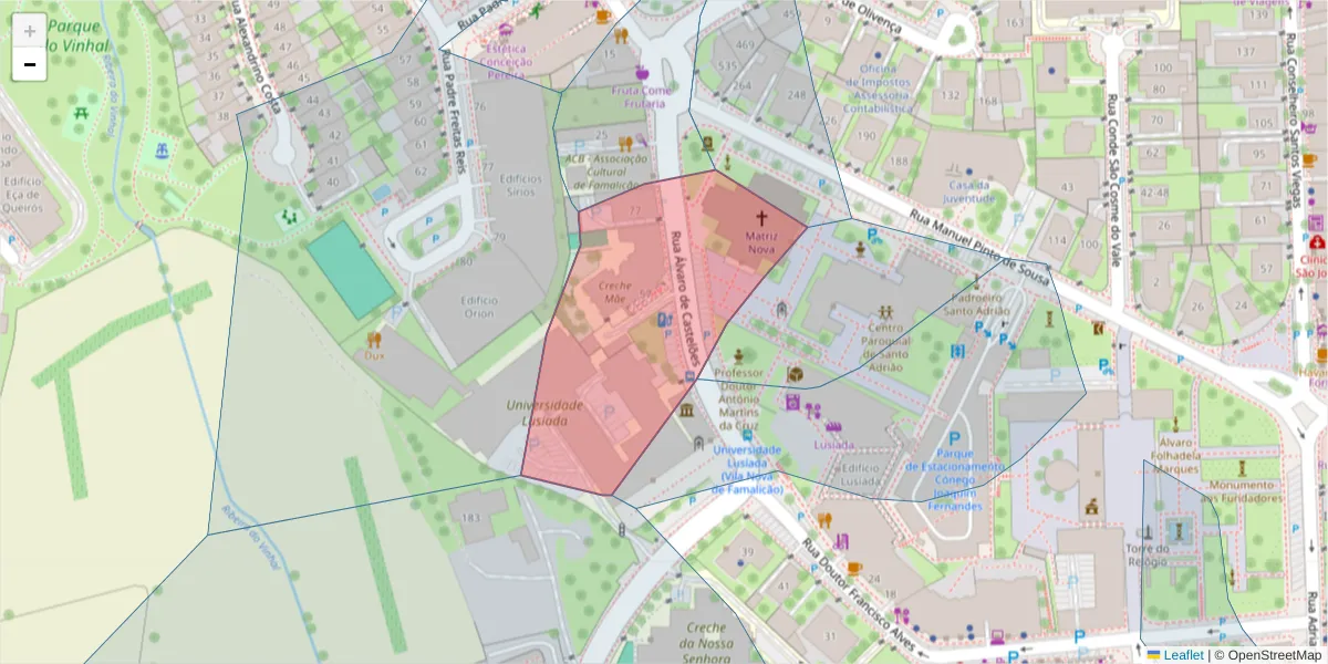 Mapa detalhado do código postal 4760-117 com limites, códigos postais vizinhos e agências dos correios