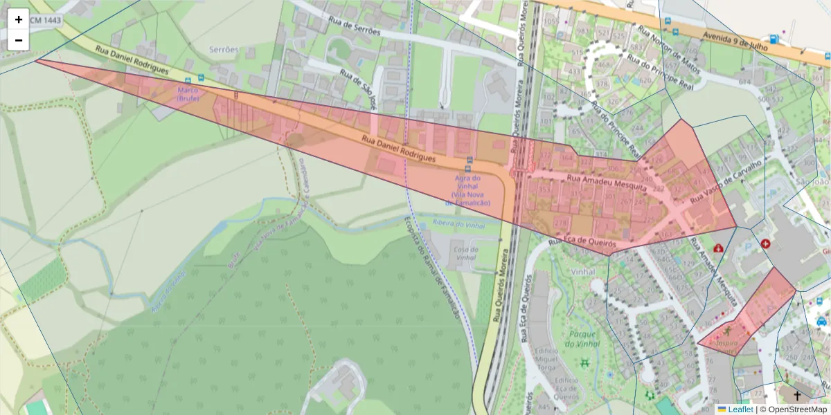 Mapa detalhado do código postal 4760-119 com limites, códigos postais vizinhos e agências dos correios