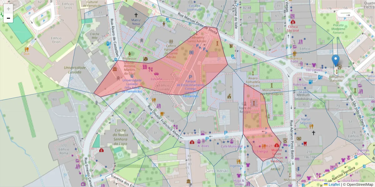 Mapa detalhado do código postal 4760-127 com limites, códigos postais vizinhos e agências dos correios