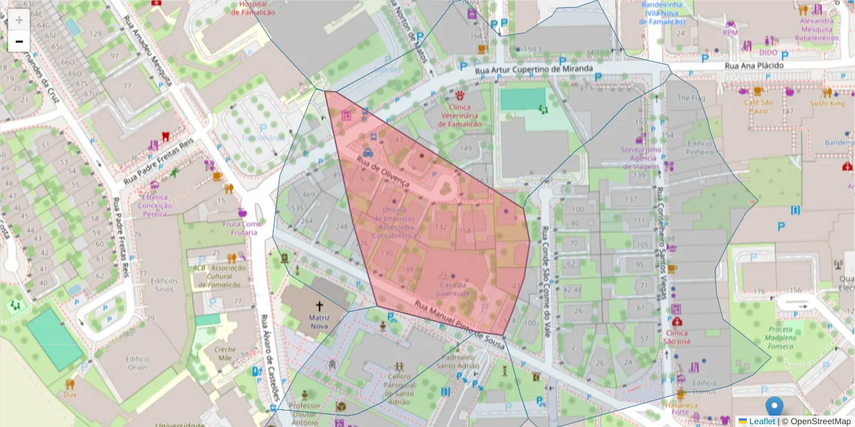 Mapa detalhado do código postal 4760-130 com limites, códigos postais vizinhos e agências dos correios