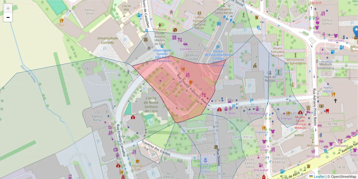 Mapa detalhado do código postal 4760-140 com limites, códigos postais vizinhos e agências dos correios