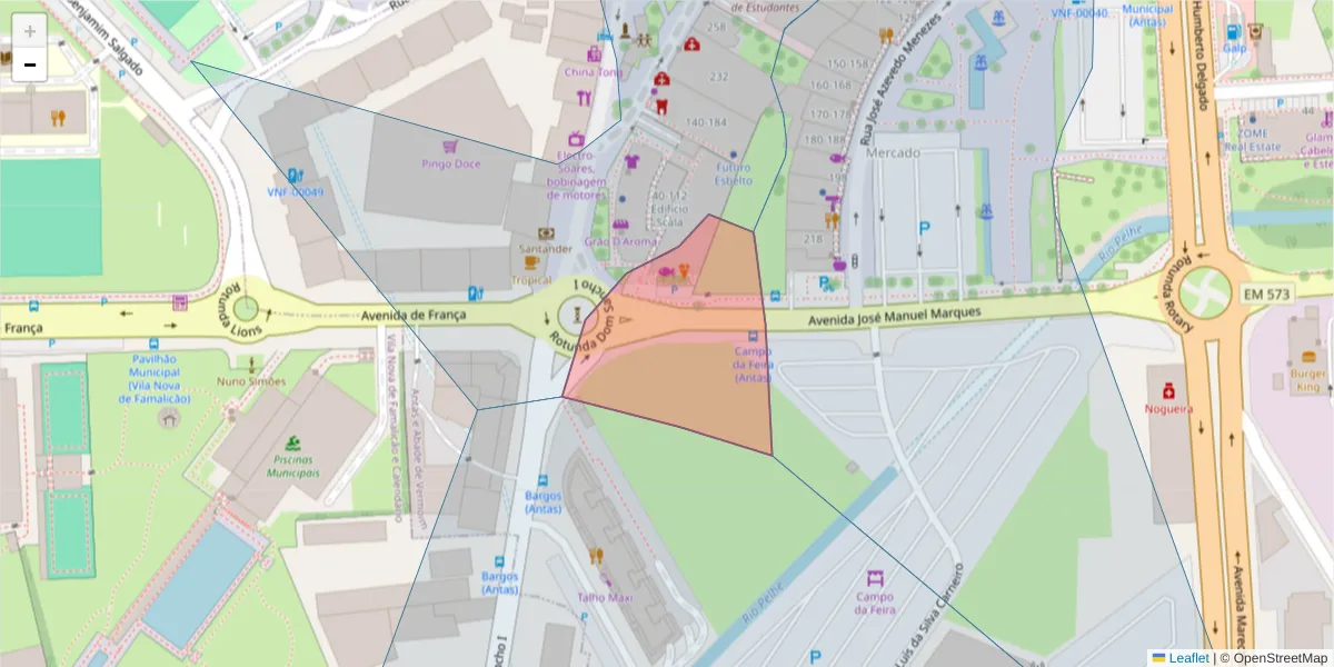 Mapa detalhado do código postal 4760-150 com limites, códigos postais vizinhos e agências dos correios