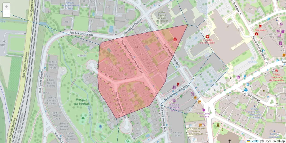 Mapa detalhado do código postal 4760-154 com limites, códigos postais vizinhos e agências dos correios