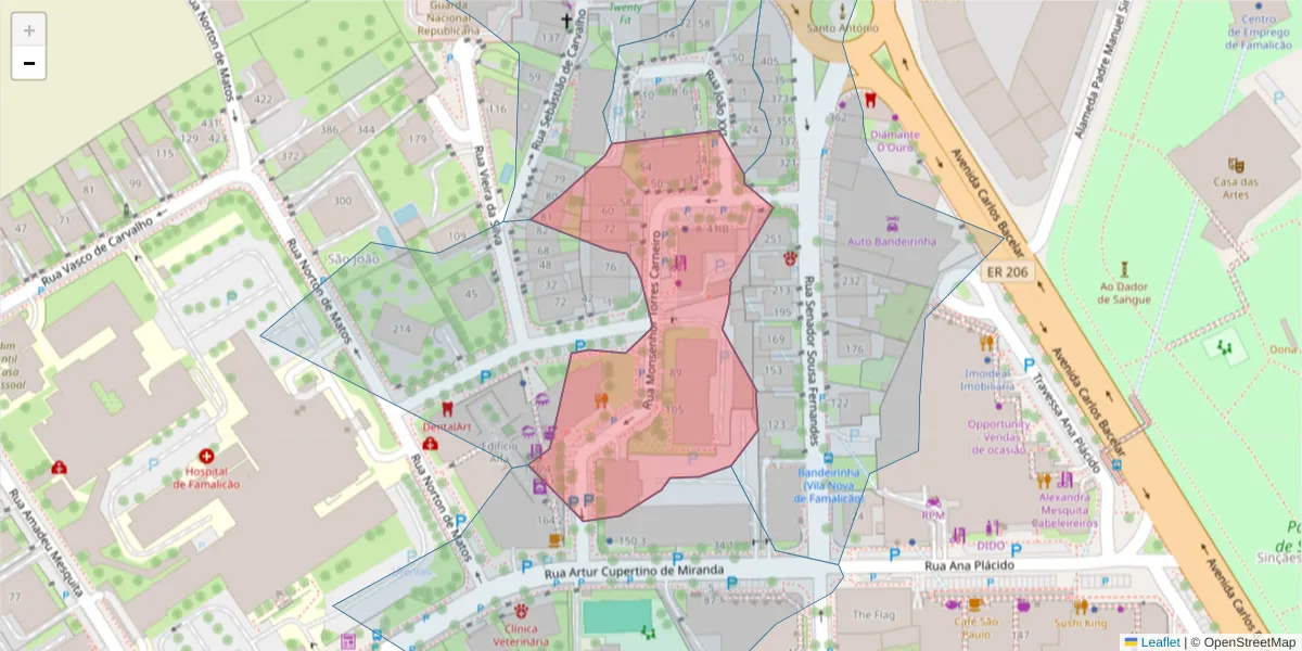 Mapa detalhado do código postal 4760-156 com limites, códigos postais vizinhos e agências dos correios