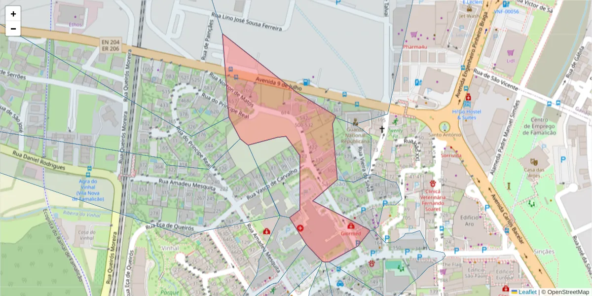 Mapa detalhado do código postal 4760-157 com limites, códigos postais vizinhos e agências dos correios