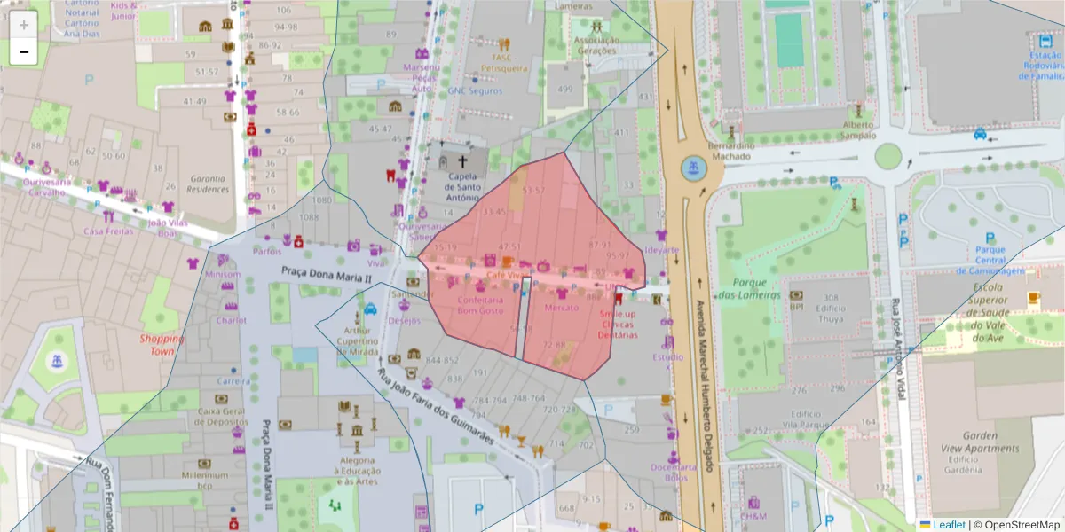 Mapa detalhado do código postal 4760-169 com limites, códigos postais vizinhos e agências dos correios