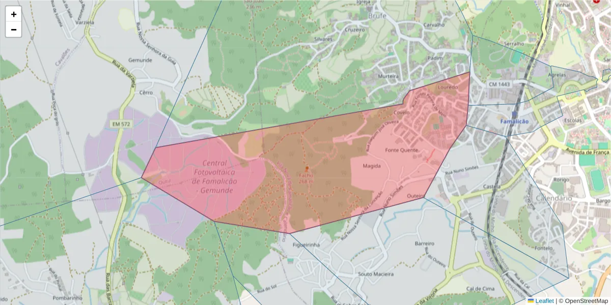 Mapa detalhado do código postal 4760-231 com limites, códigos postais vizinhos e agências dos correios