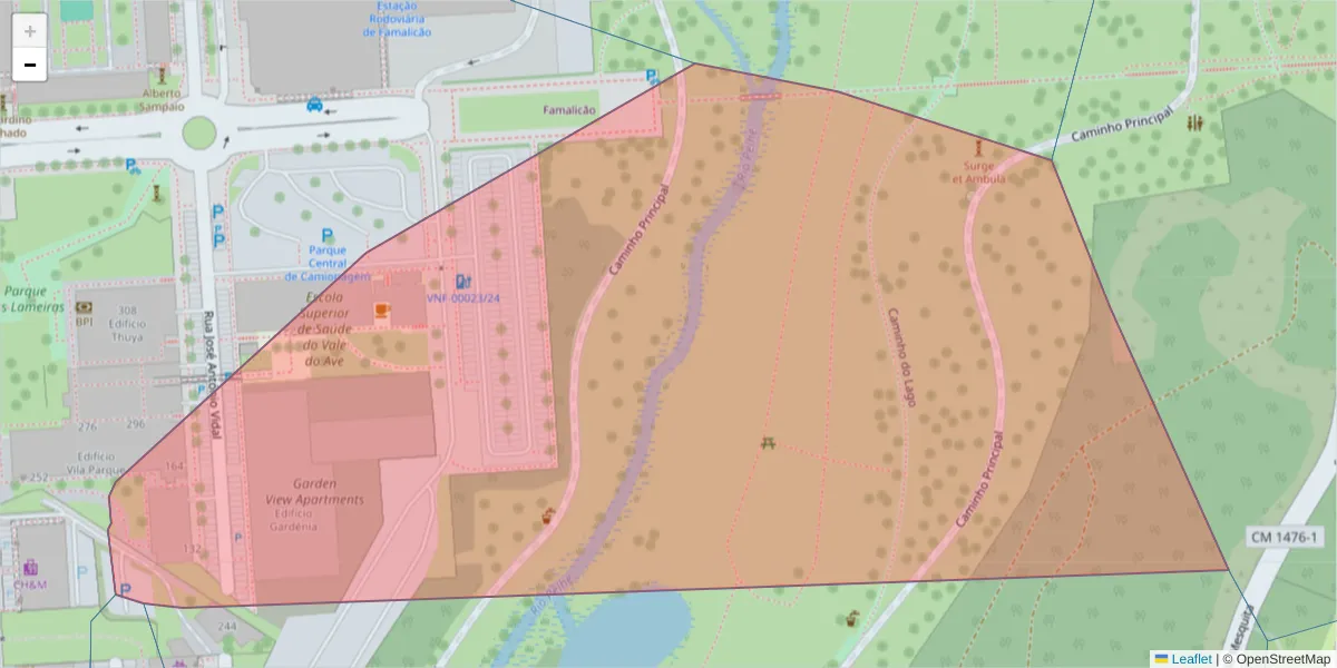 Mapa detalhado do código postal 4760-409 com limites, códigos postais vizinhos e agências dos correios