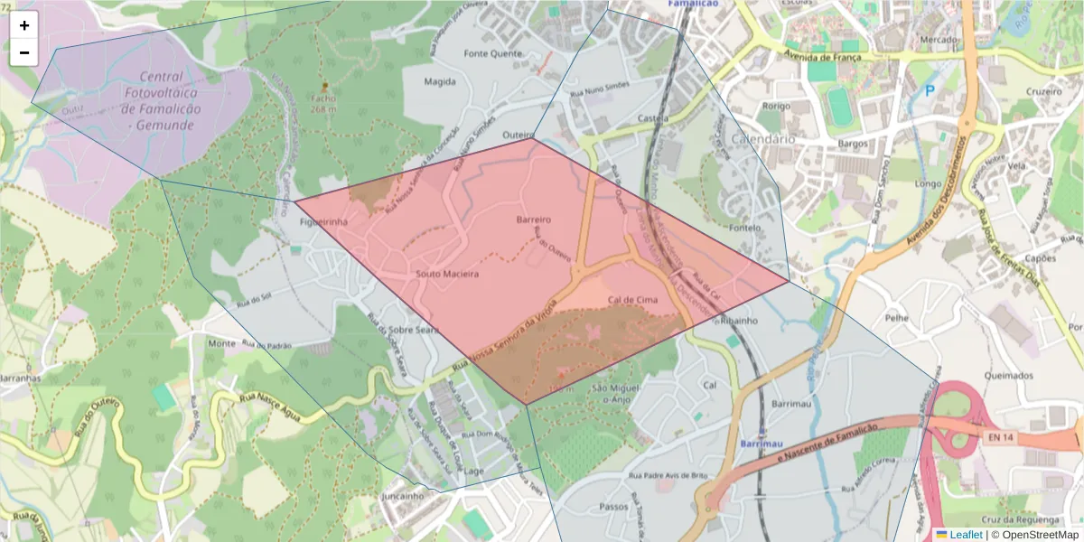 Mapa detalhado do código postal 4760-420 com limites, códigos postais vizinhos e agências dos correios