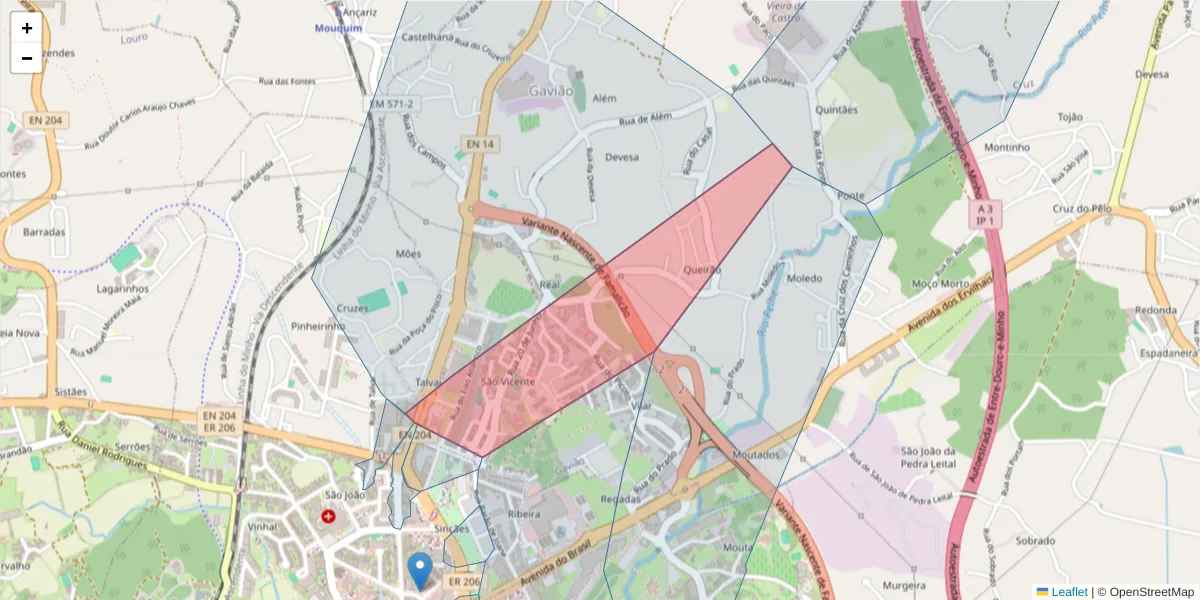 Mapa detalhado do código postal 4760-501 com limites, códigos postais vizinhos e agências dos correios