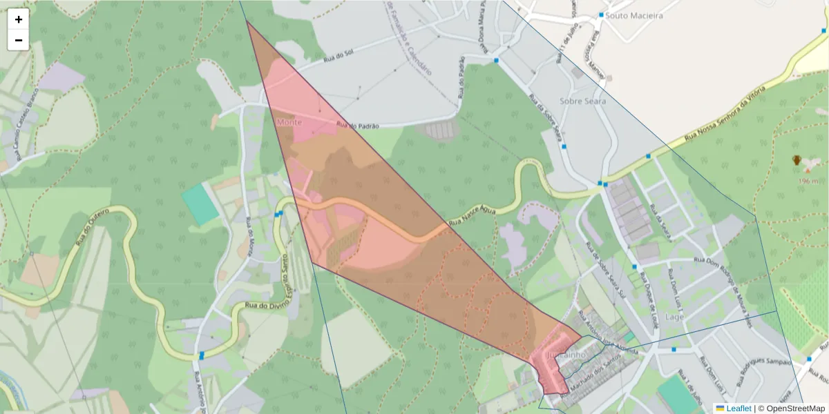 Mapa detalhado do código postal 4760-505 com limites, códigos postais vizinhos e agências dos correios
