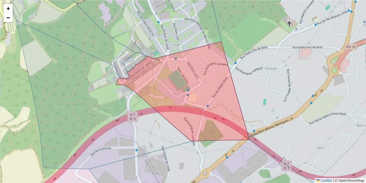 Mapa detalhado do código postal 4760-585 com limites, códigos postais vizinhos e agências dos correios