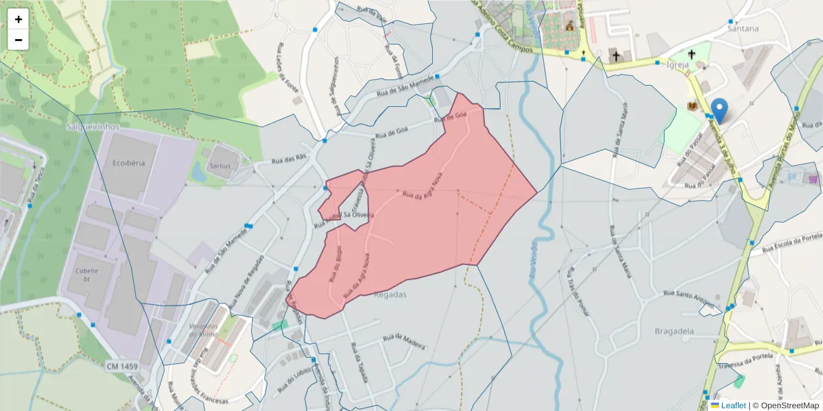 Mapa detalhado do código postal 4760-707 com limites, códigos postais vizinhos e agências dos correios