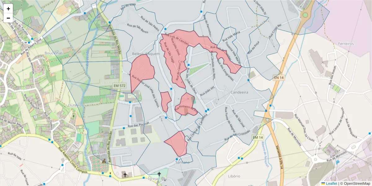 Mapa detalhado do código postal 4760-710 com limites, códigos postais vizinhos e agências dos correios