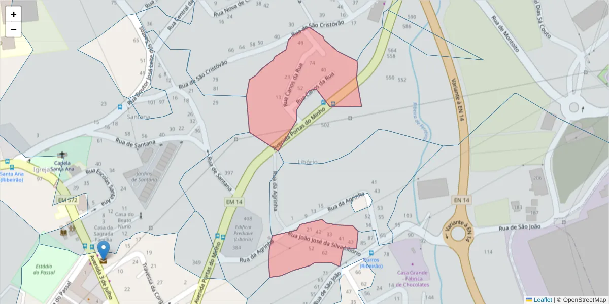 Mapa detalhado do código postal 4760-716 com limites, códigos postais vizinhos e agências dos correios