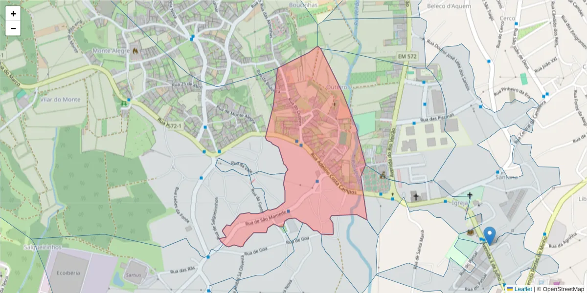 Mapa detalhado do código postal 4760-719 com limites, códigos postais vizinhos e agências dos correios