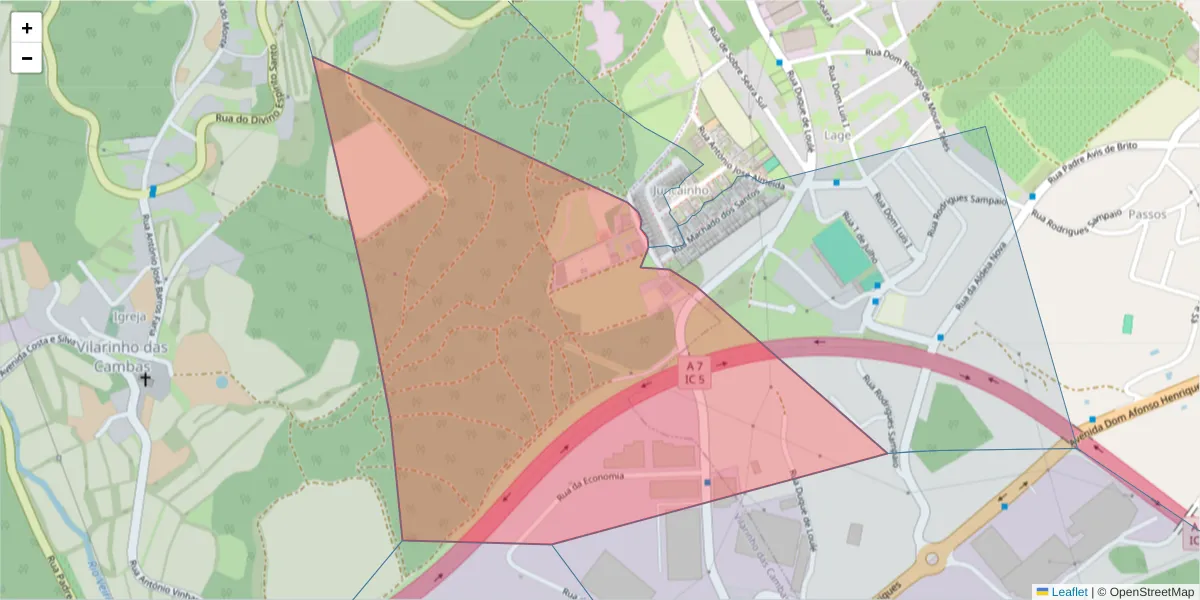 Mapa detalhado do código postal 4760-742 com limites, códigos postais vizinhos e agências dos correios