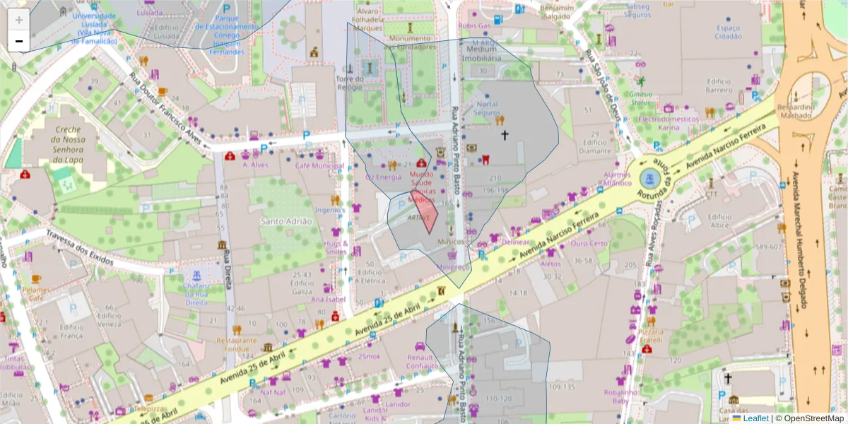 Mapa detalhado do código postal 4760-901 com limites, códigos postais vizinhos e agências dos correios