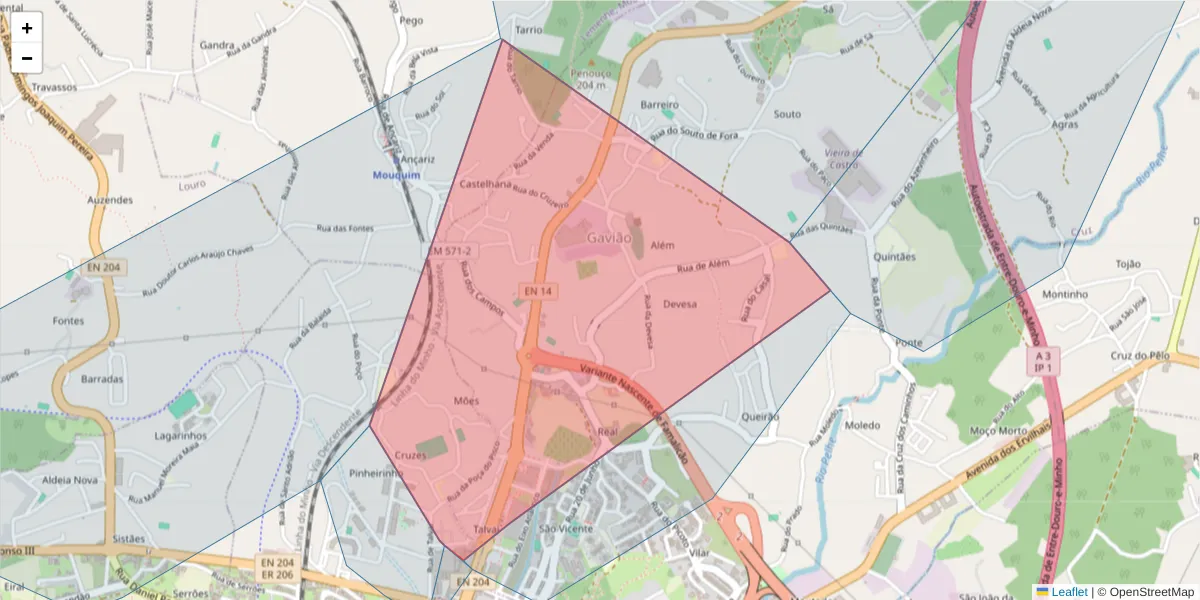 Mapa detalhado do código postal 4764-501 com limites, códigos postais vizinhos e agências dos correios