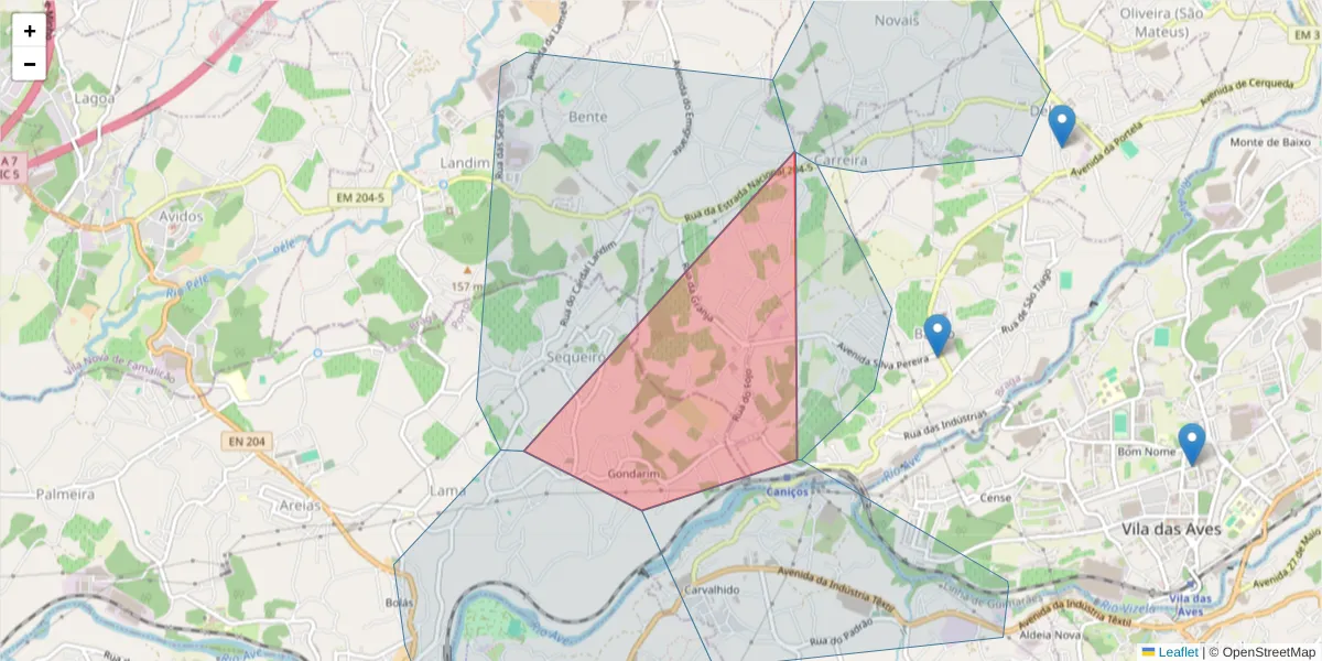 Mapa detalhado do código postal 4765-011 Bairro com limites, códigos postais vizinhos e agências dos correios